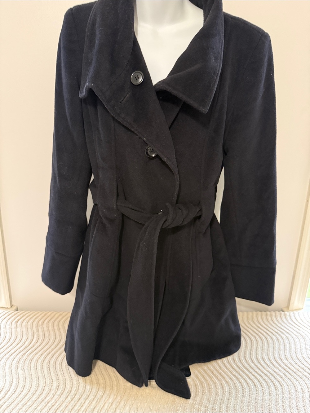 Jones New York Dark Navy Belted Pea Coat